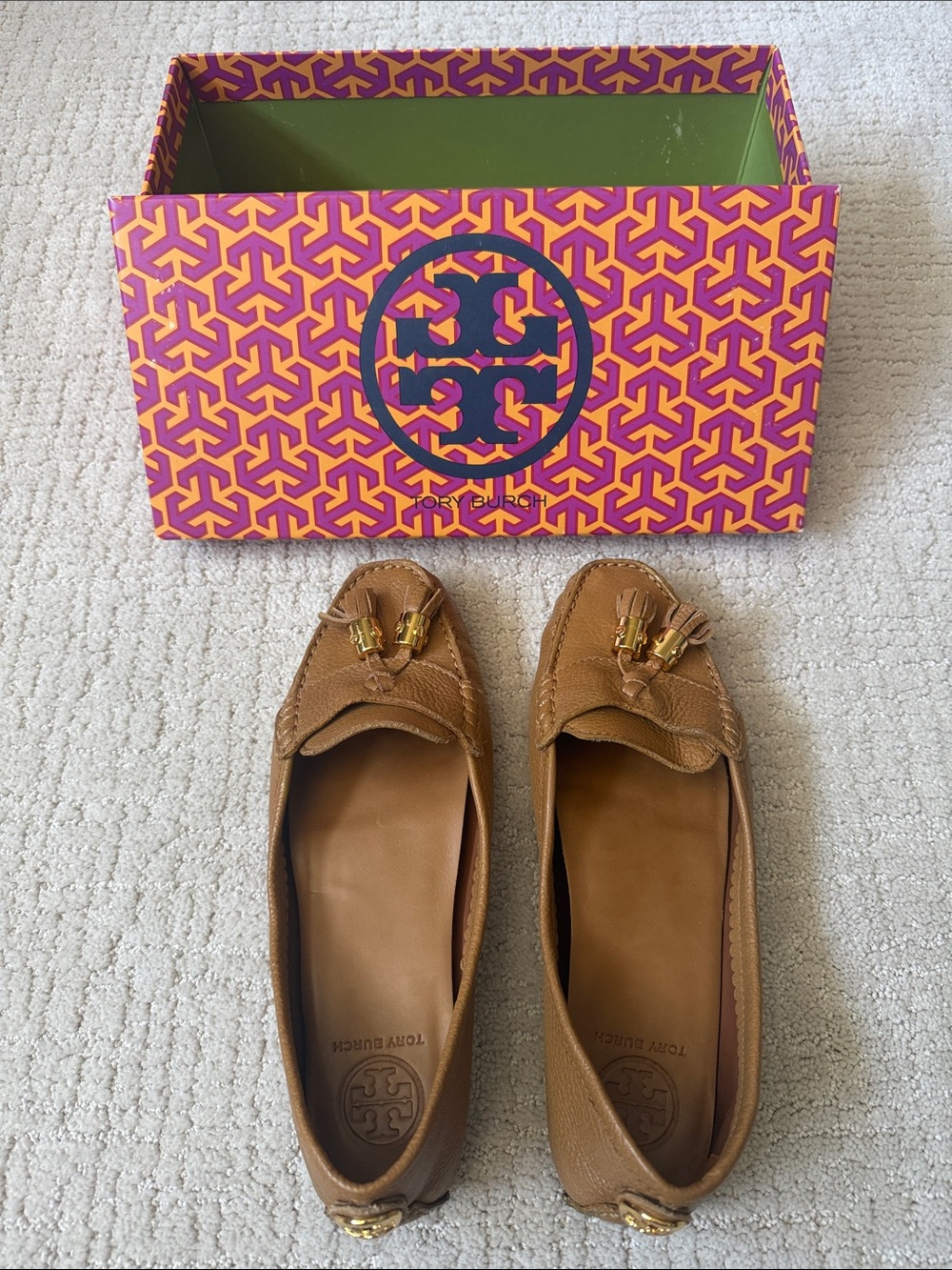 Tory Burch Tan Leather Tassel Loafers